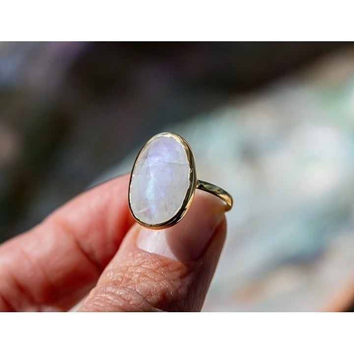 Large Rainbow Moonstone STUNNING Gemstone Statement Ring Gold Vermeil Gorgeous