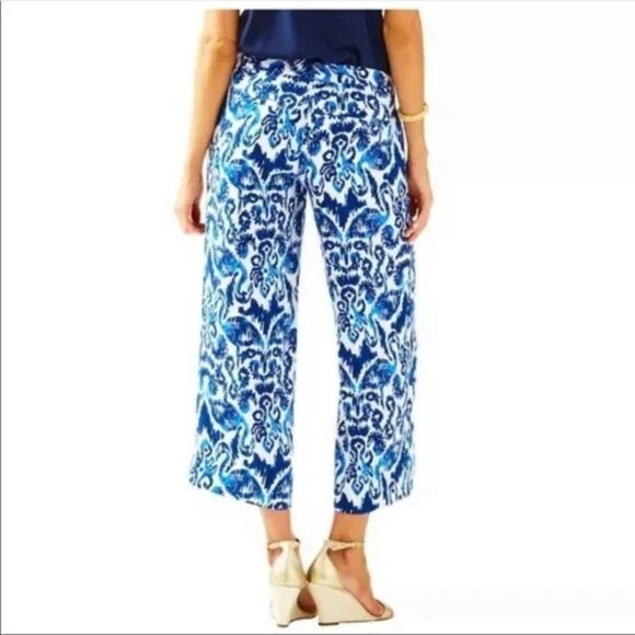 Lilly Pulitzer Lela Wide Leg Crop Pant Resort Navy Beach Bathers Size 6