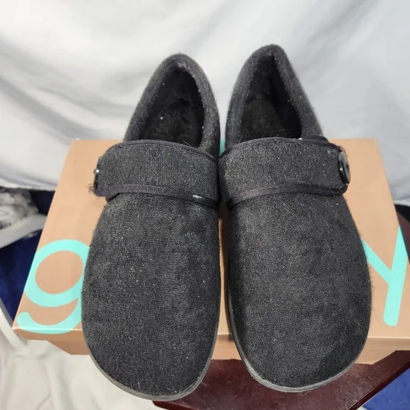 Glolily Black Kelly Adjustable Hook/Loop Strap Cushion Footbed Slippers Size 9M