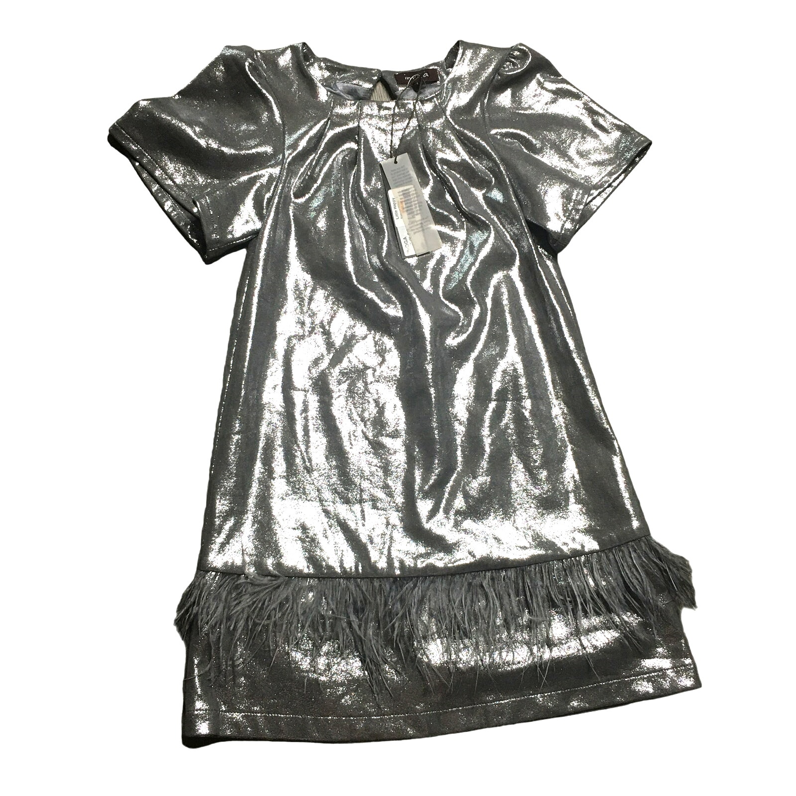NWT Imoga Feather Trim Sparkle Silver Metallic Kamryn Girls Dress Size 7