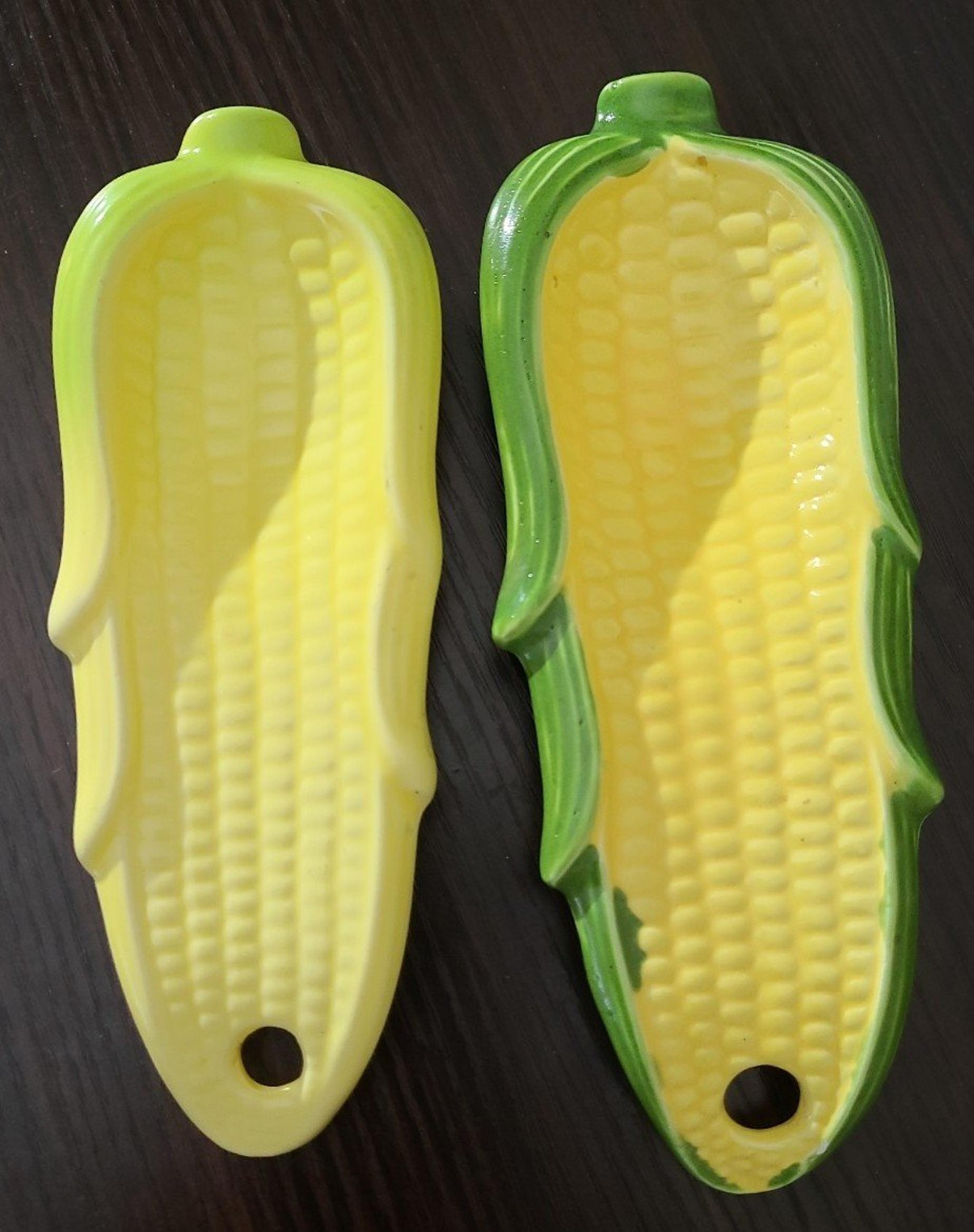 VTG. Ear of Corn Ceramic Spoon Rest Yellow/Green Japan (2)