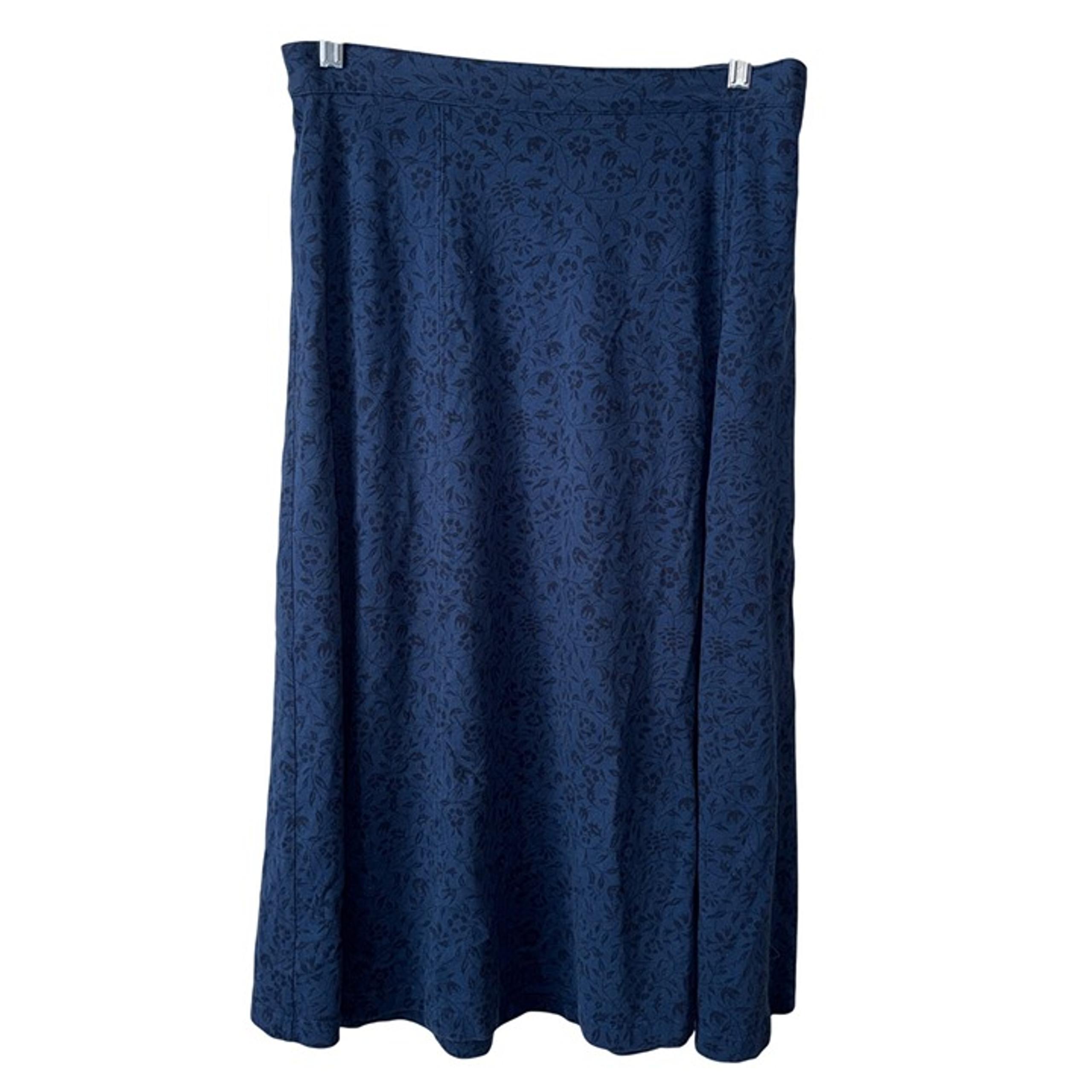L.L. Bean Womens Petite Blue Floral A-Line Skirt L 100% Cotton Button Closure