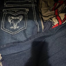 Dirt road dark blue jeans