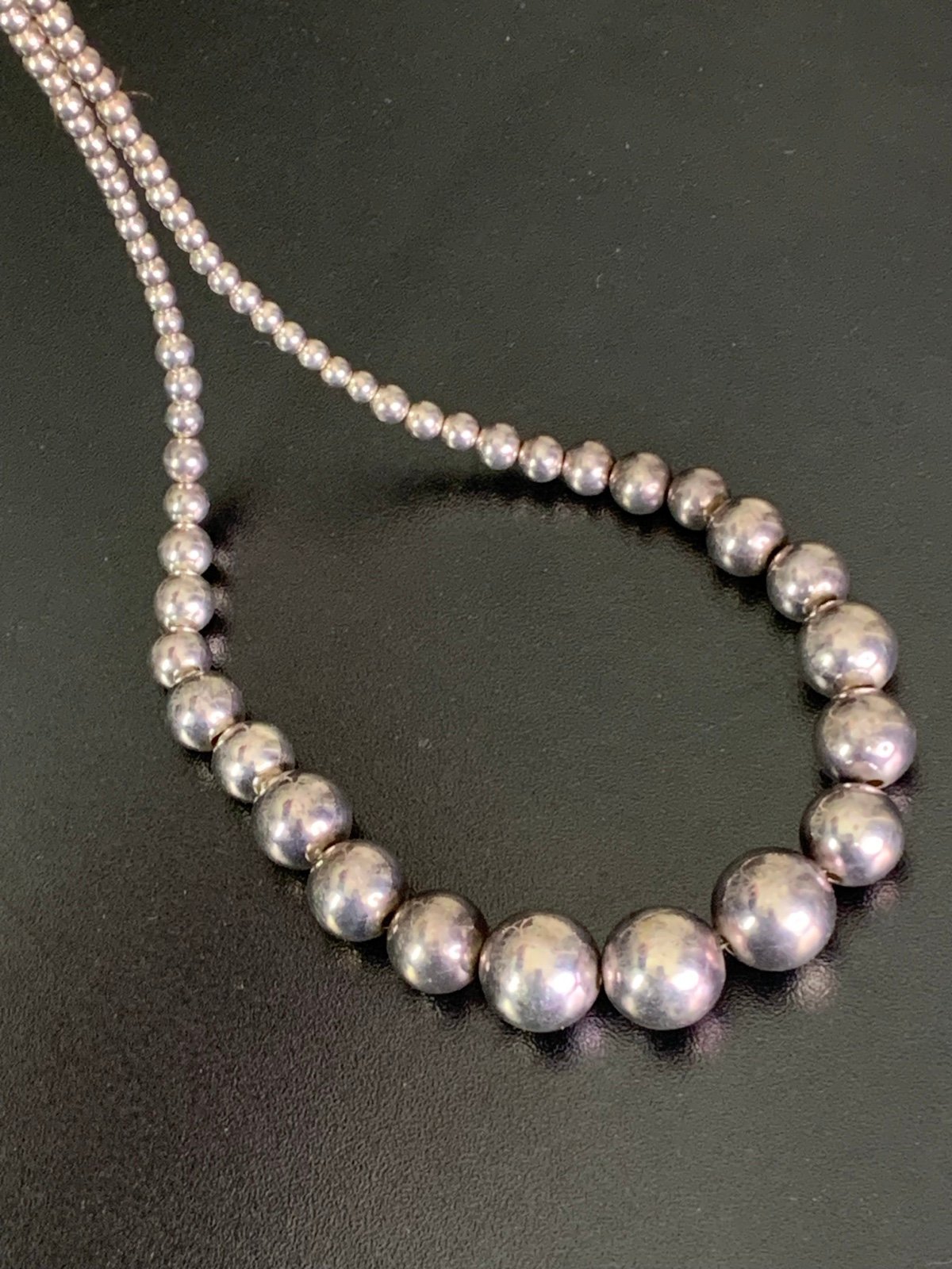 Vintage Sterling Silver Beaded Necklace Graduated Silver Balls