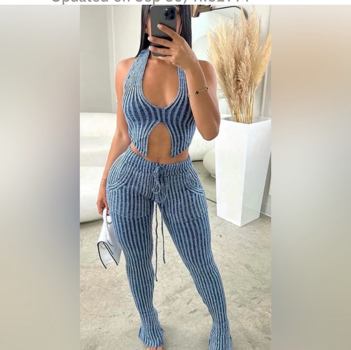 Set2pc Sweater Knit Halter & pants set