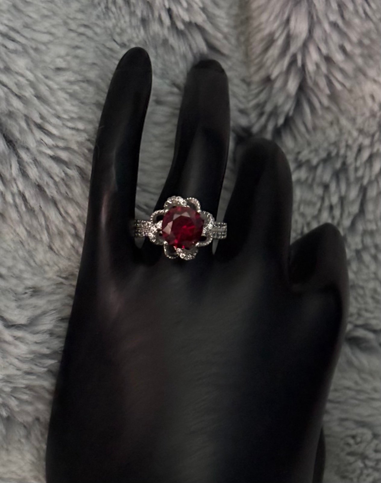 Red Moissanite 2ct Sterling Silver Ring