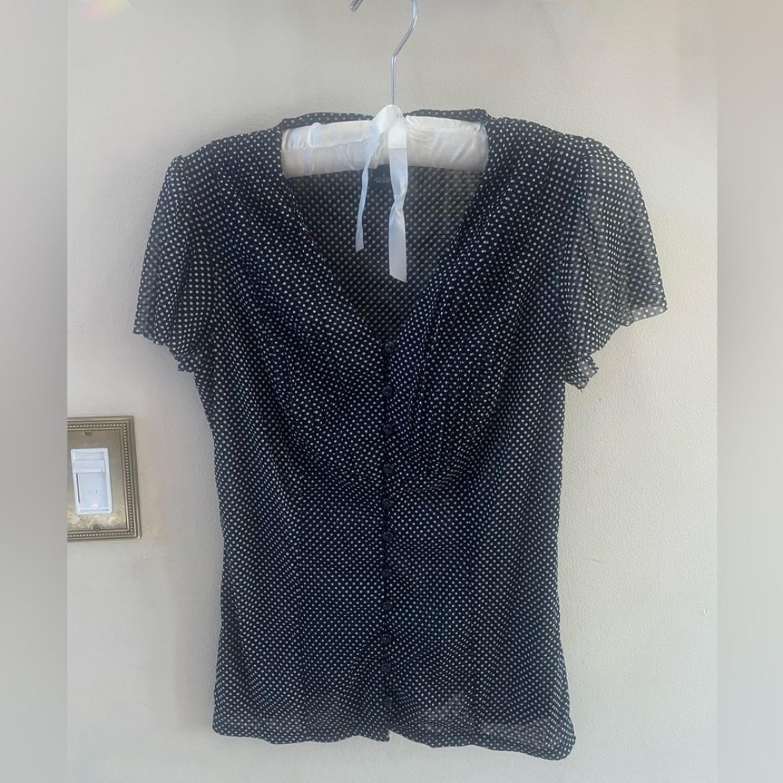 INC Black and white polka dot blouse size small