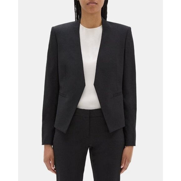 Theory Women Open Blazer Sevona Stretch Wool alpaca Sleeve Length Black Size 4