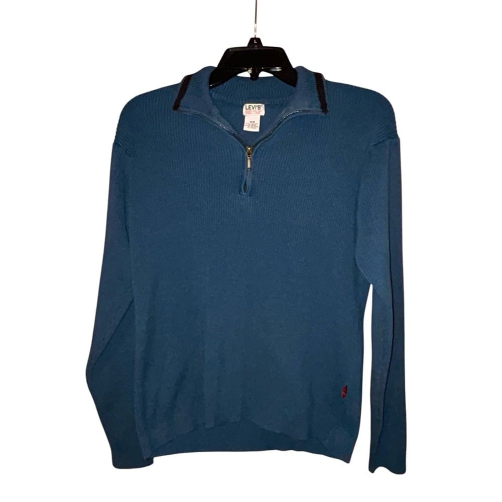 Levi's Red Tab Mens Blue Quarter Zip Ribbed Cotton Sweater Blue Size Medium