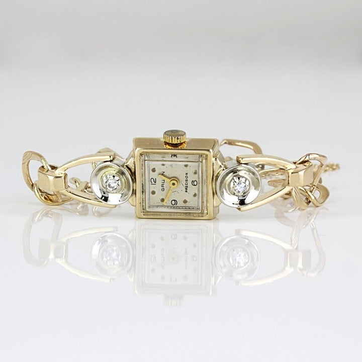Vintage 14k / 10k Yellow Gold Diamond Gruen 5-Jewel Quartz Ladies' Watch