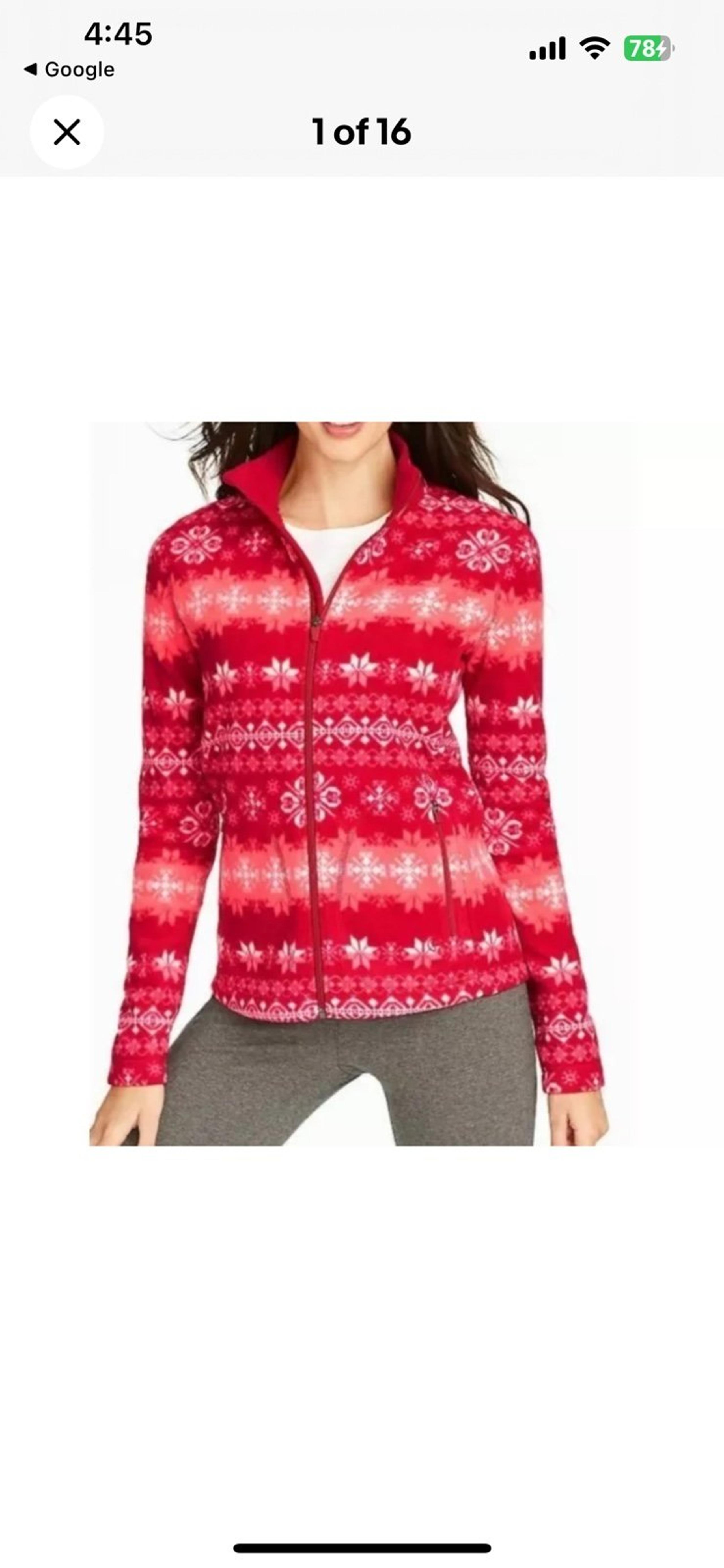 T By Talbots Jacket Women’s Red Fair Isle Snowflake Soft Fleece Full Zip Cozy