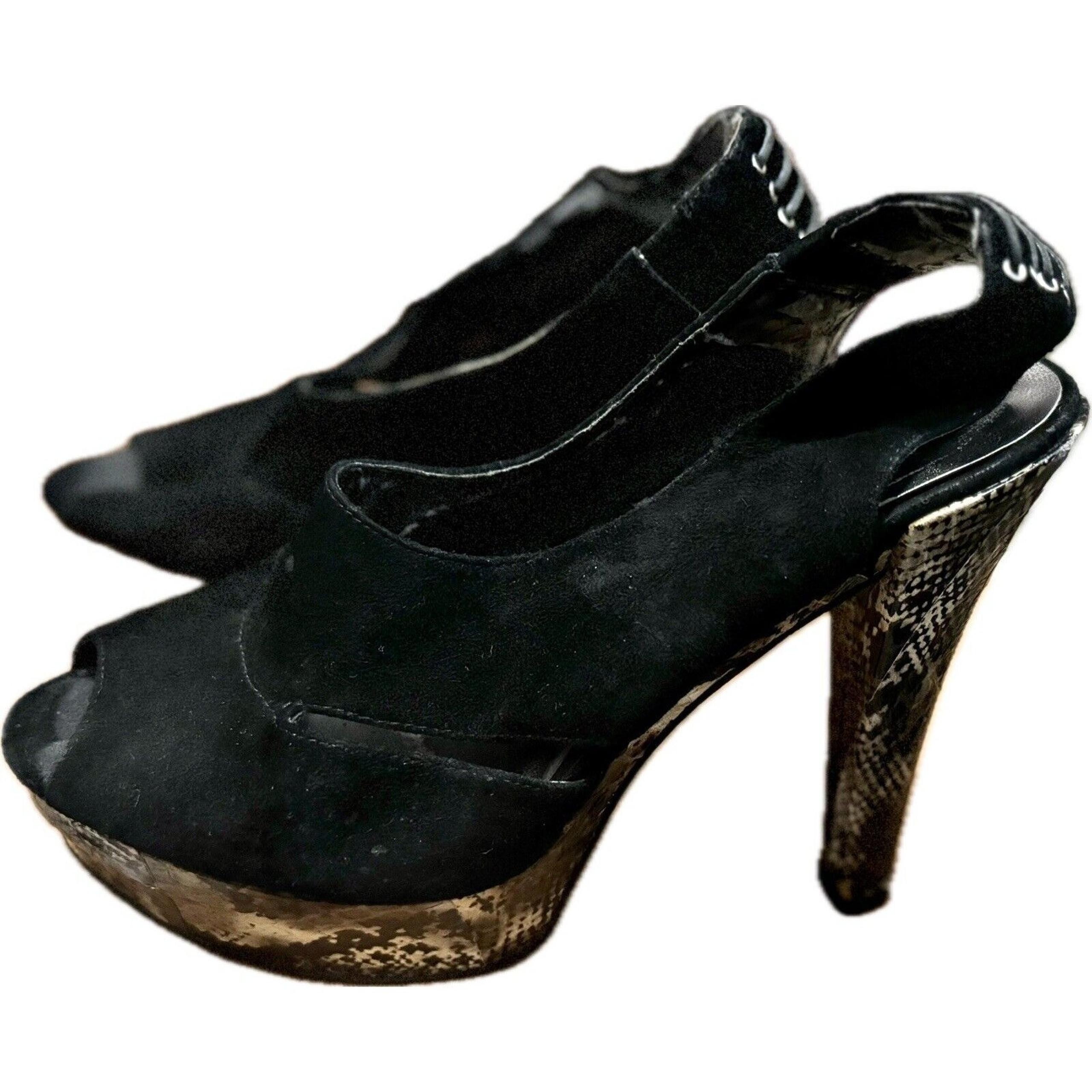 BCBGirls Suede Leather Cut-Out Pumps w. Snakeskin Platform Heels - Size 6