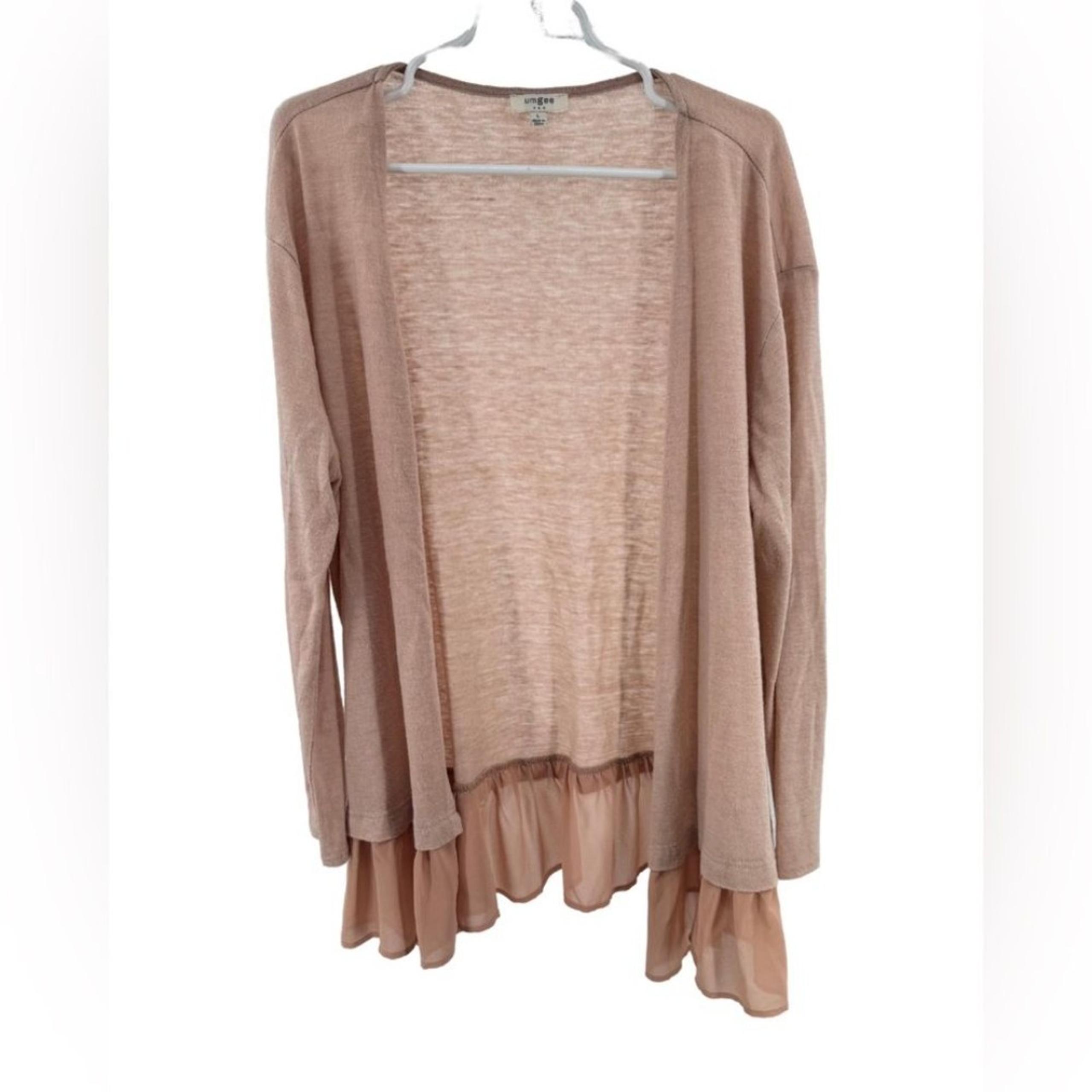 Umgee L dusty pink lightweight sheer ruffle open front cardigan coverup cottage