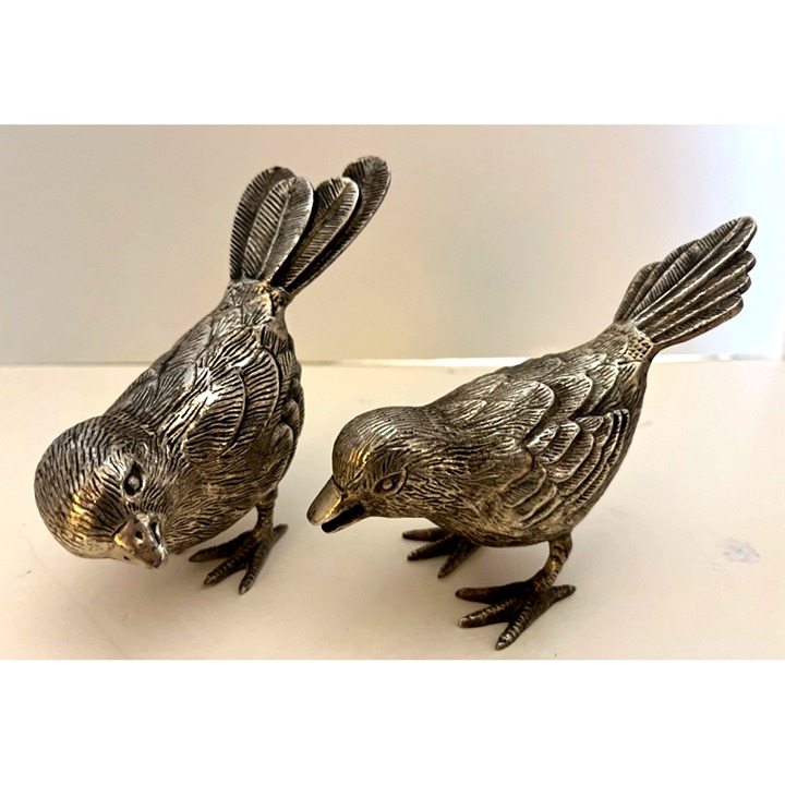 Silver Tone Laquered Metal Birds Figurines Vintage ESPN Made in India