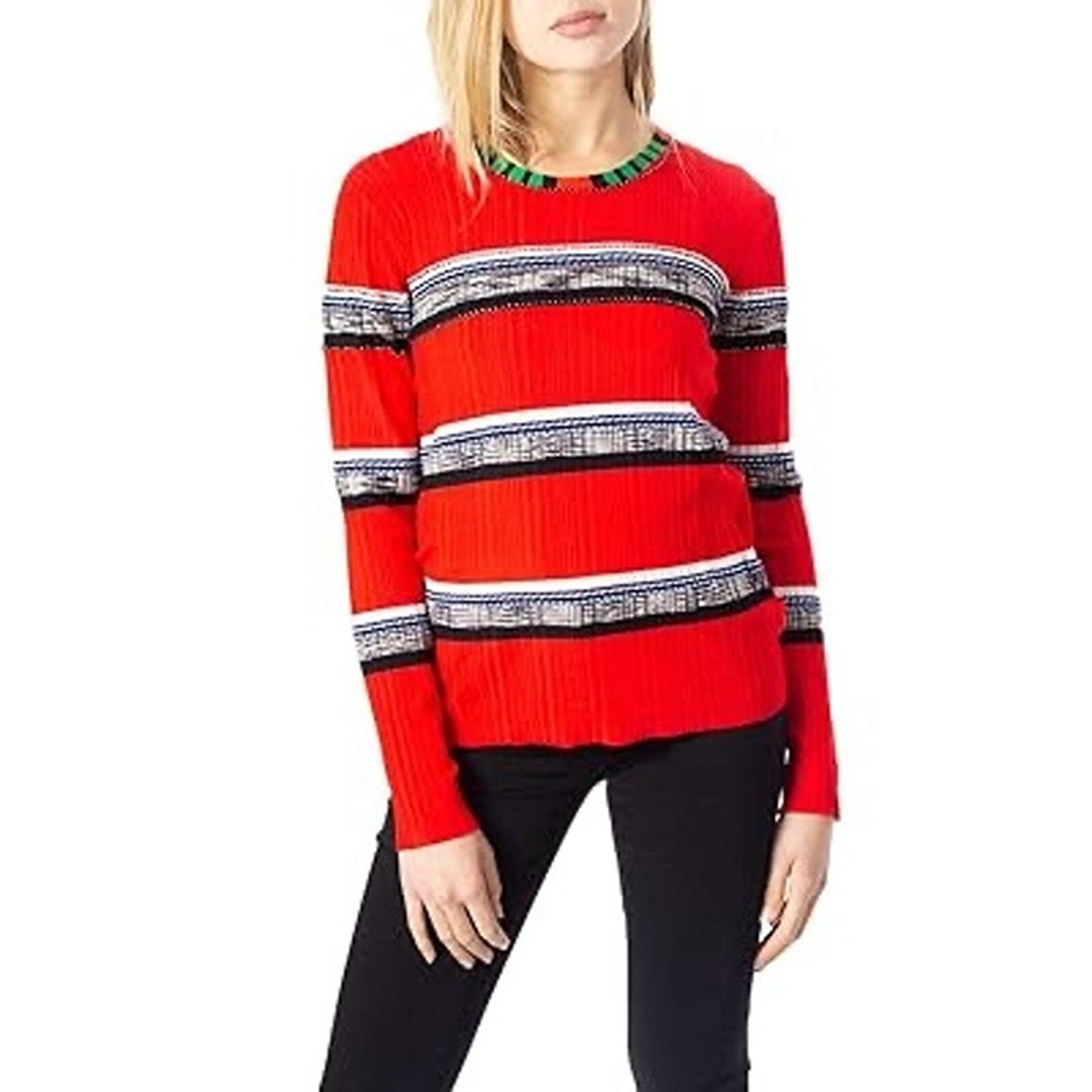 Desigual Red Striped Ribbed Sweater Women’s US Small Bold Colorful Knit Top New
