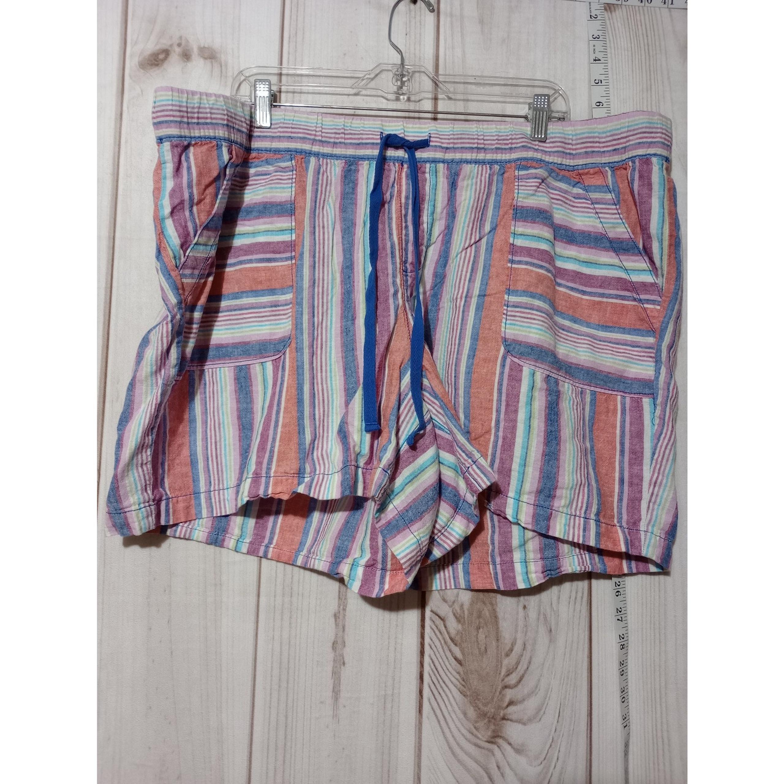 Lane Bryant Shorts Womens 22 Striped Linen Blend Elastic Waist Pockets Summer Ca