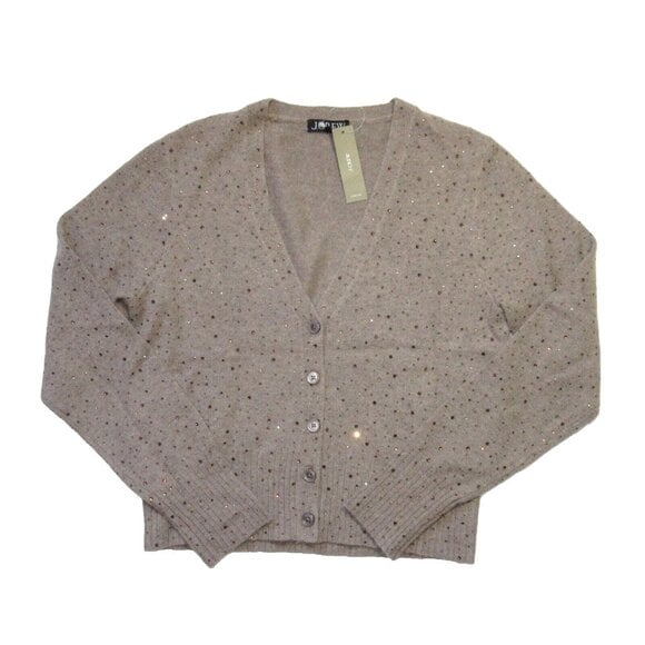 NWT J.Crew V-neck Cardigan in Umber Sparkle Crystals Supersoft Yarn Sweater L