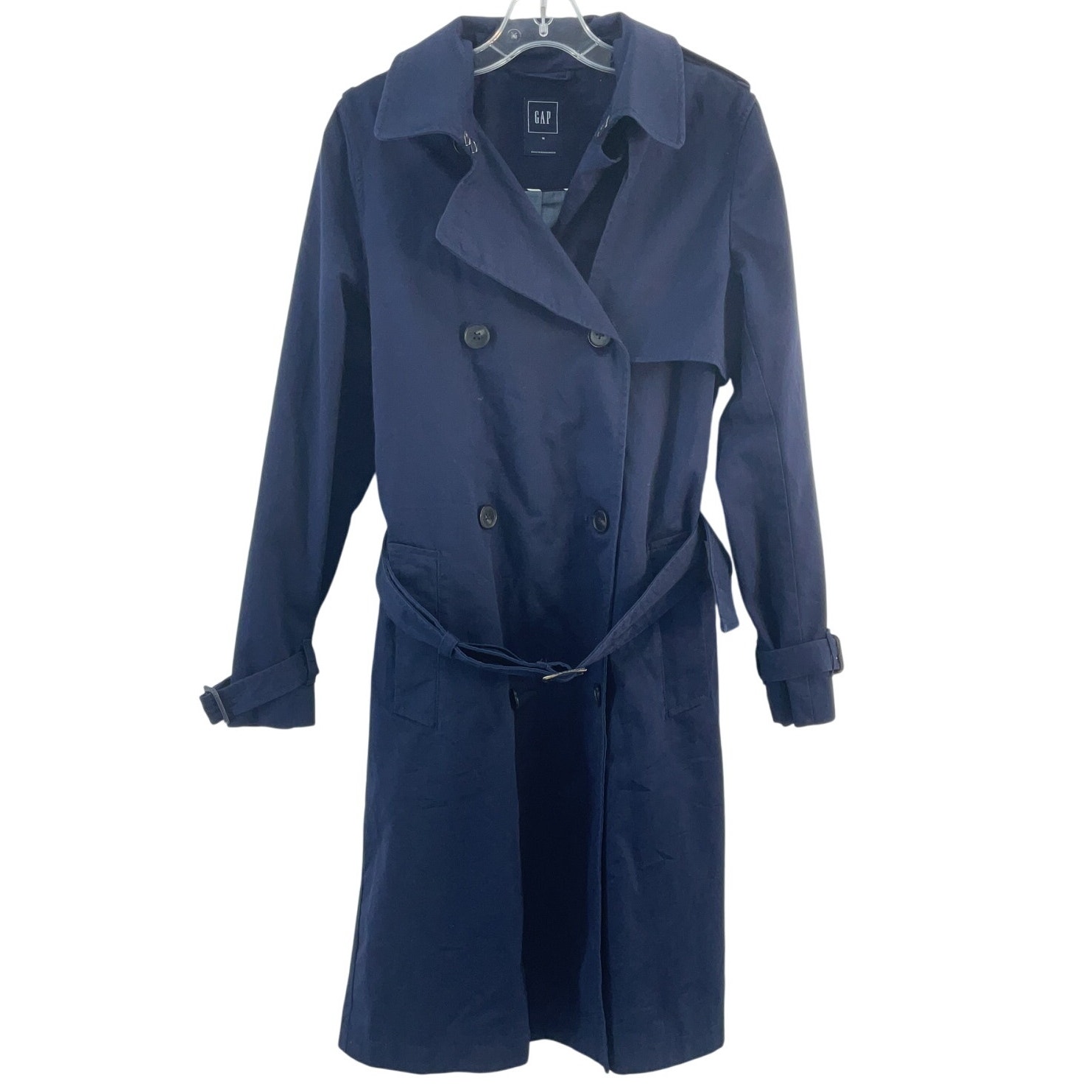 Gap Navy Cotton Double Breasted Belted Trench Coat Women's Size Medium Preowned