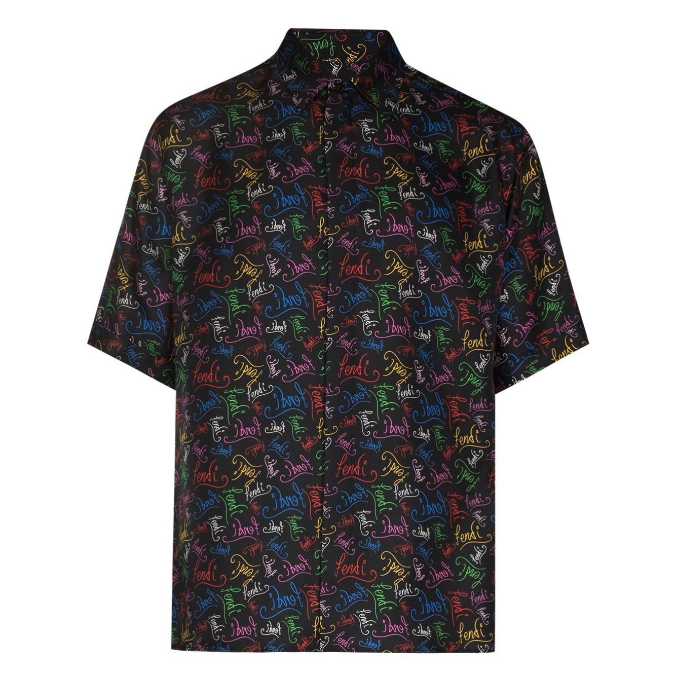 FENDI x Noel Fielding Logo-print Short-sleeve Silk Shirt