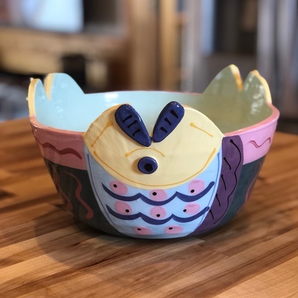 Ceramic Decorative Fish Bowl Hand Painted Pastel