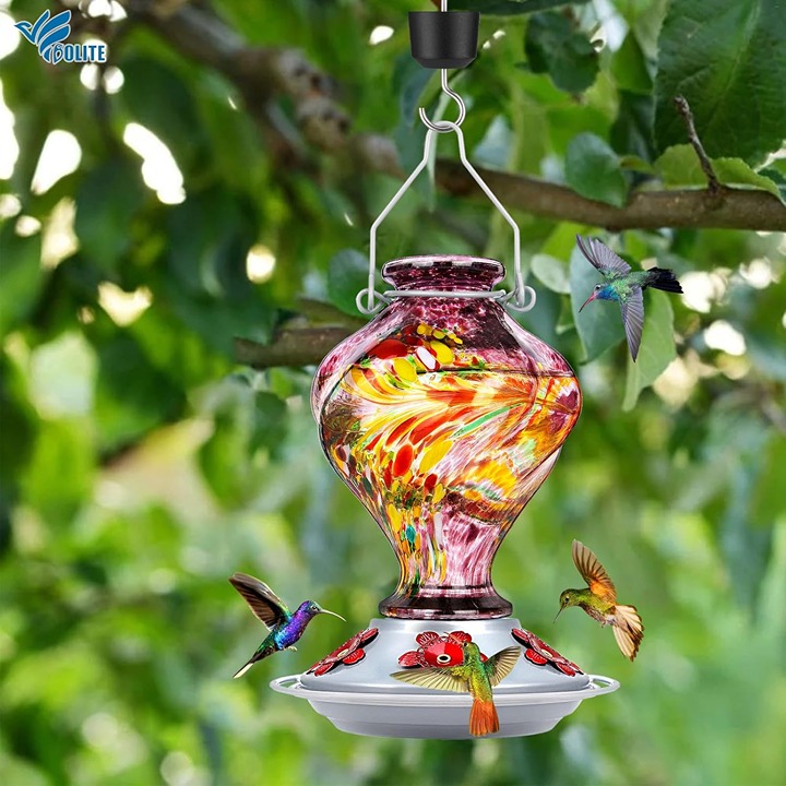 Hummingbird Feeders for Outdoors Hanging, BOLITE Glass Hummingbird Feeder, Hand