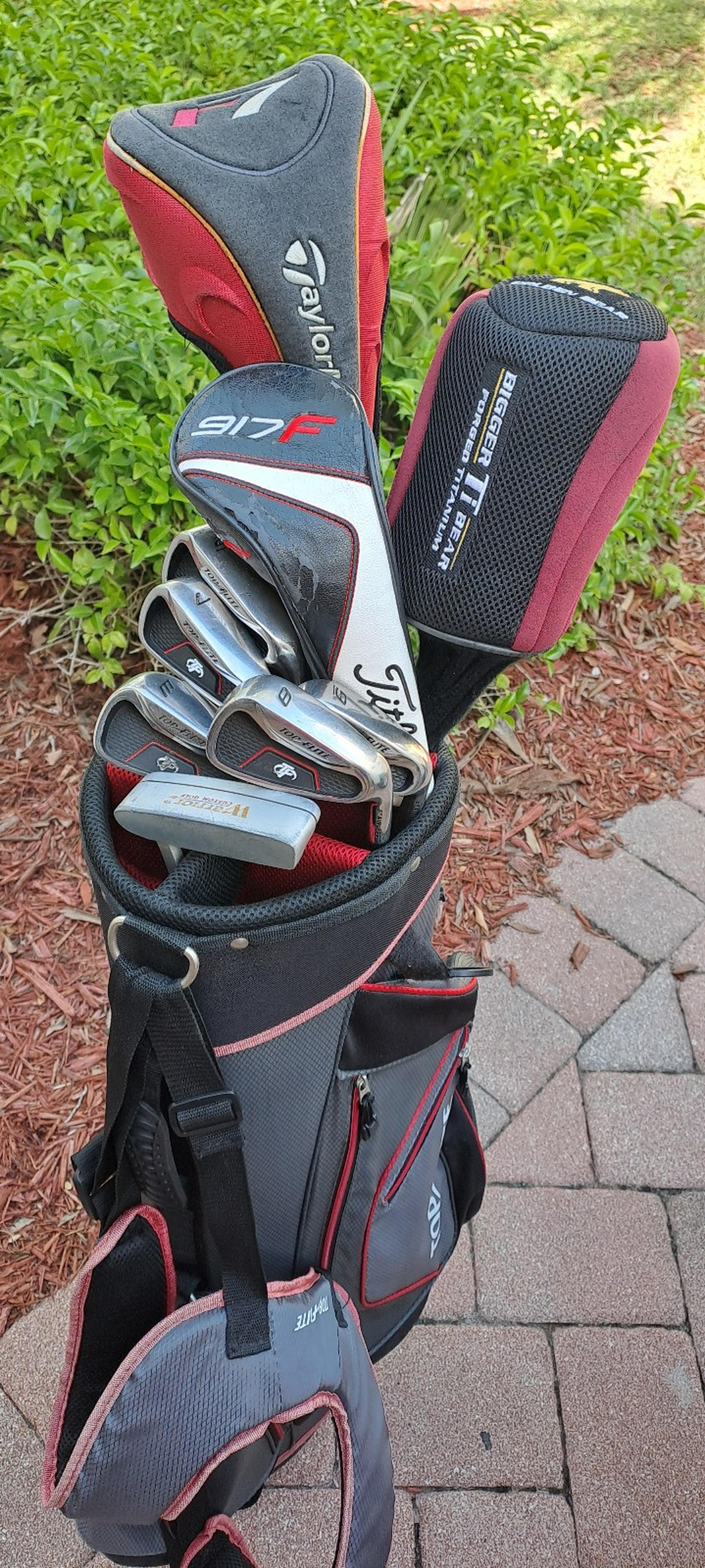 SetGolf Men's Set 11 Clubs RH TOP FLITE black Red Stand Bag,  Irons Hybrids Wood