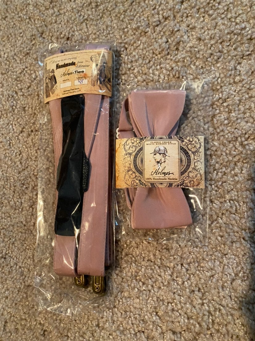 Mens bow tie and suspenders