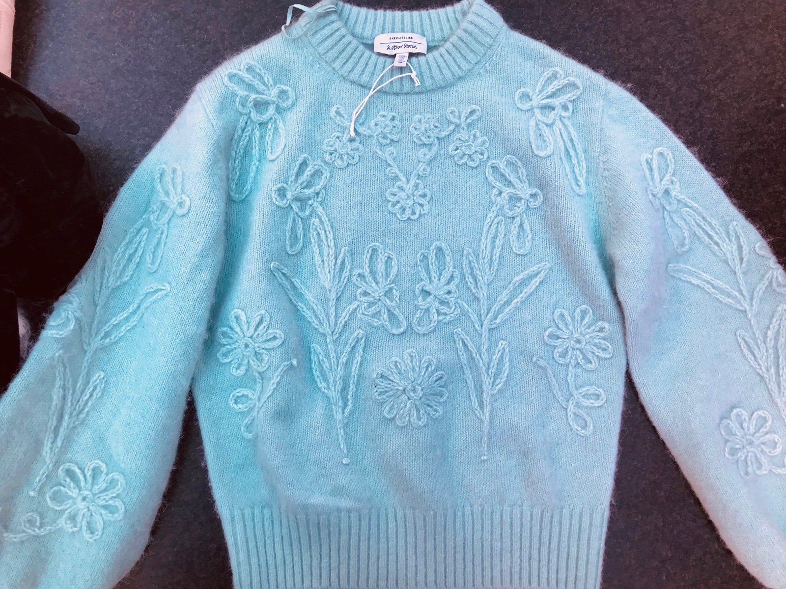 & Other Stories Paris Atelier TURQUOISE WOOL FLORAL SWEATER