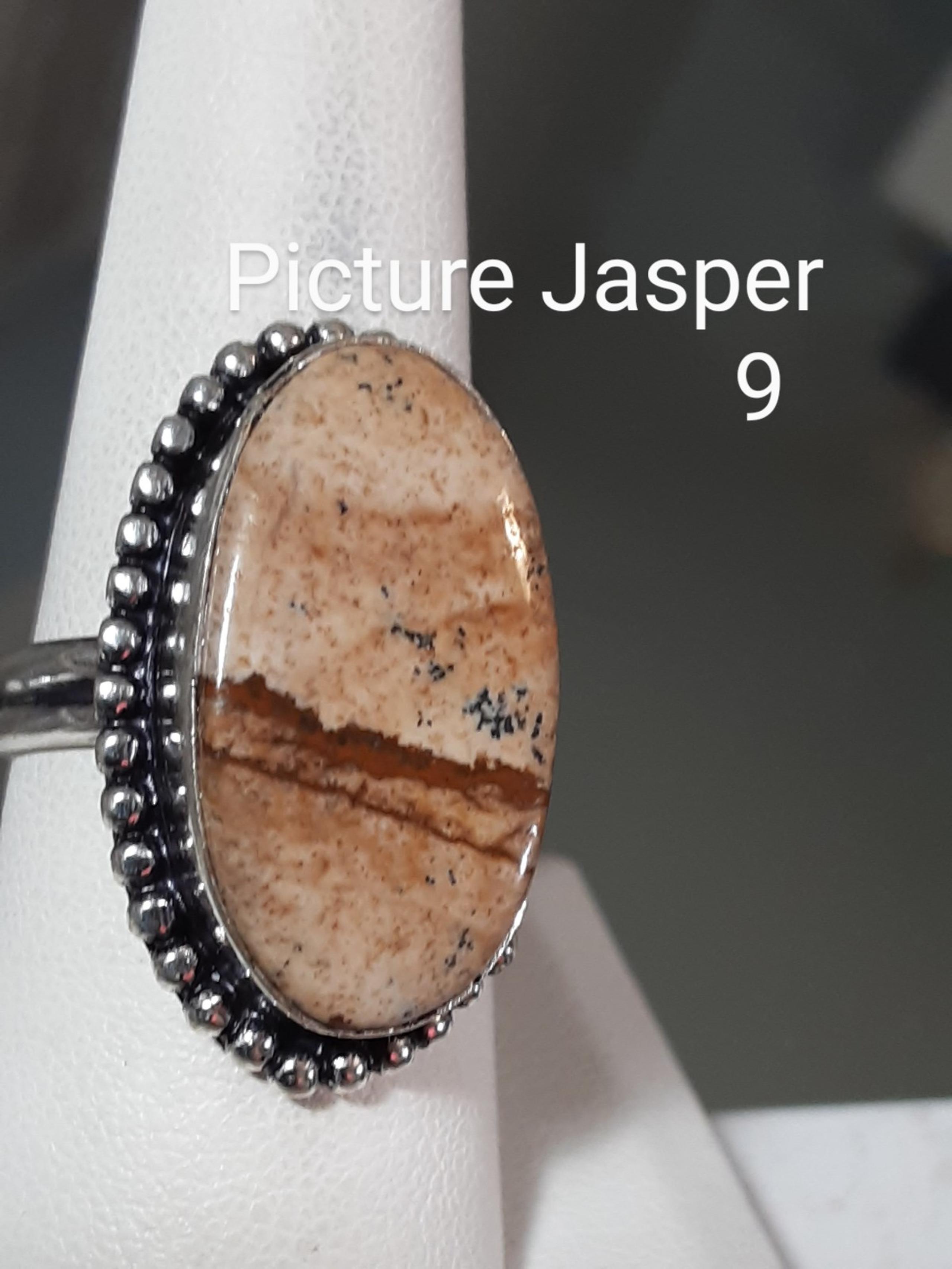 Picture Jasper Cabochon .925 Ring 9 "Earths Energy"