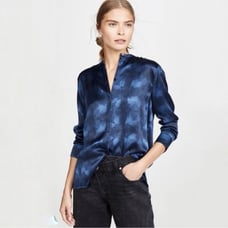 Vince Blue Winter Tie Dye Silk Long-Sleeve Button-Down Blouse Sz 4