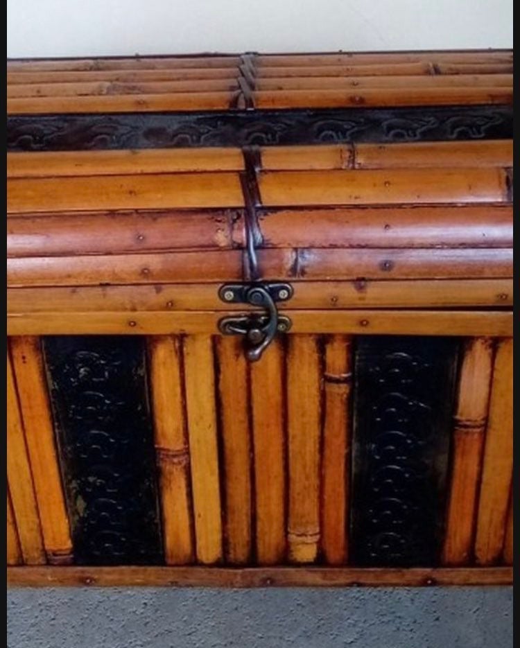 Vtg Bamboo Hope Chest W/Elephant Design