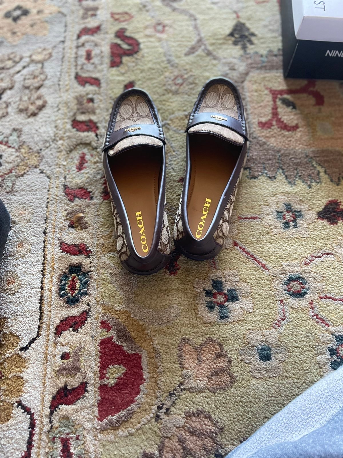 Coach Olive Loafers in Khaki & Brown w/ Gold Emblem