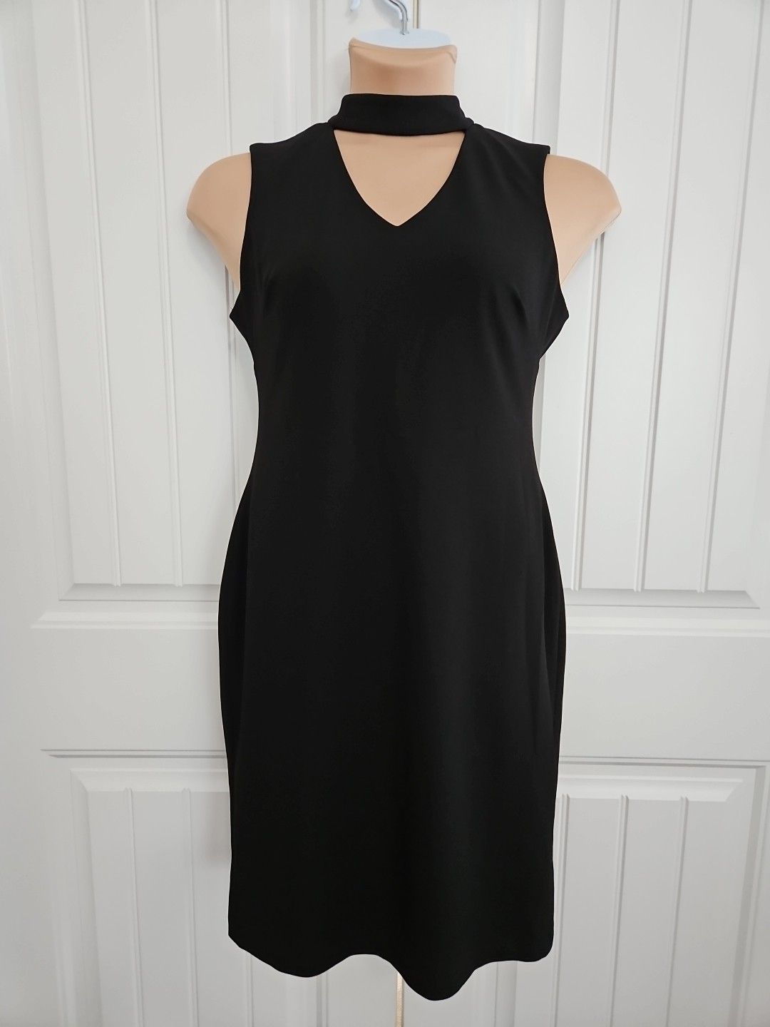 Calvin Klein Black Sleeveless Keyhole Collared Sheath Dress Sz 10 Cocktail Work