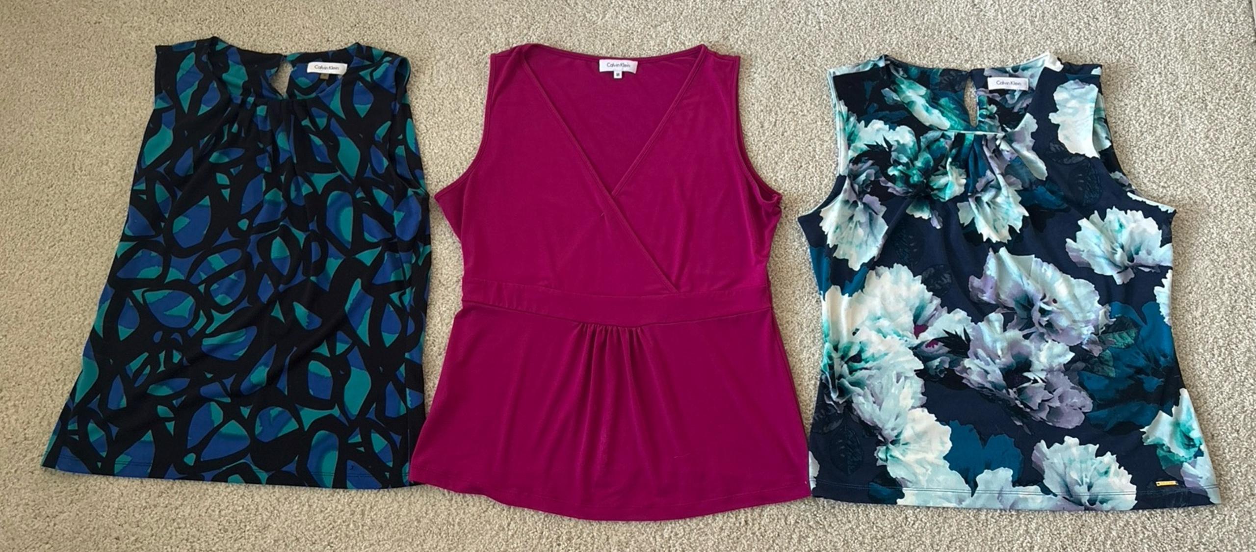 Lot of 3 Calvin Klein Womens Abstract Print Tank Tops Career Floral Blue Pink M
