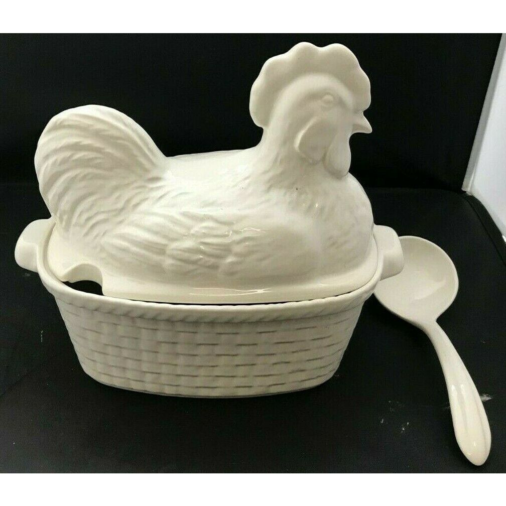 Vintage Chicken Whittier Ware Soup Tureen with Ladle