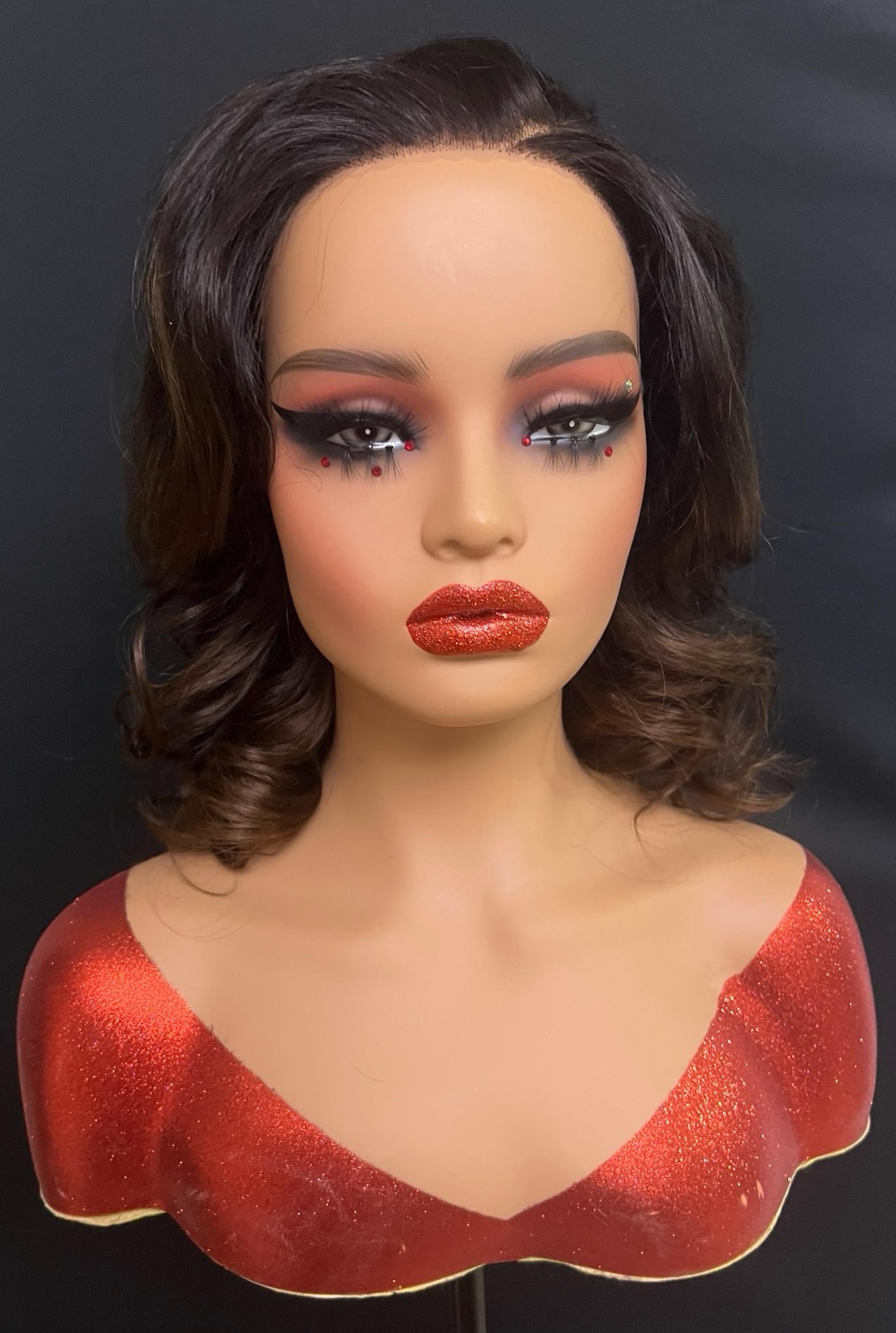 1/bChestnut Brown Loose Wavy Short Bob Wig 12 inches
