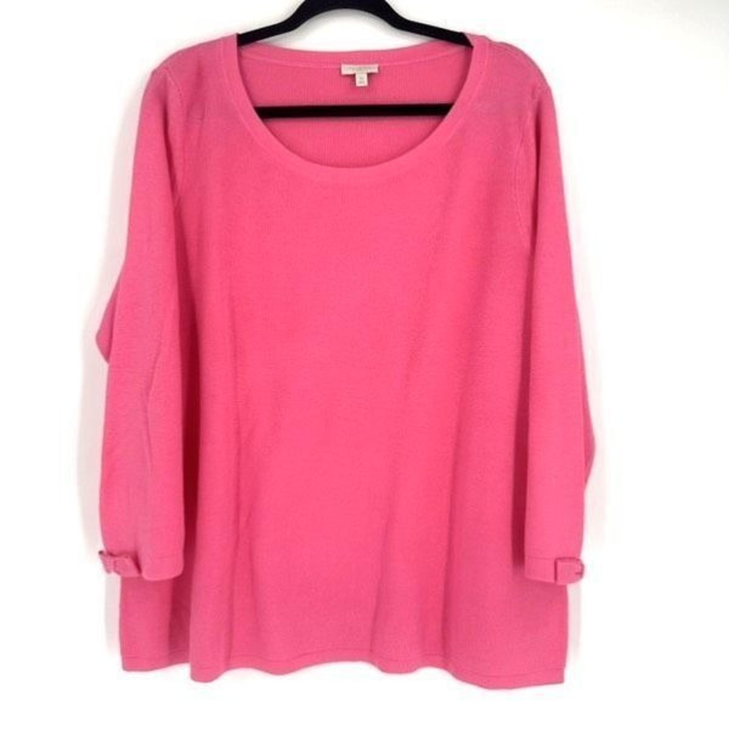 Talbots Women's 3/4 Sleeve Scoop Neck Knit Cotton Pullover Sweater Pink Size 2X