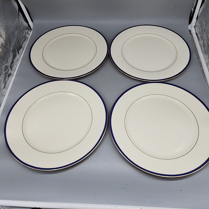 Set of 4 Lenox Urban Twilight DINNER Plates 10 7/8 Excellent Ivory Gold Blue