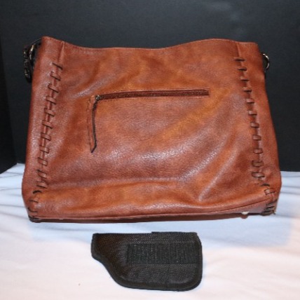 Lady Conceal Lacey Satchel Braided Shoulder or Handbag, Color Mohogany LEATHER