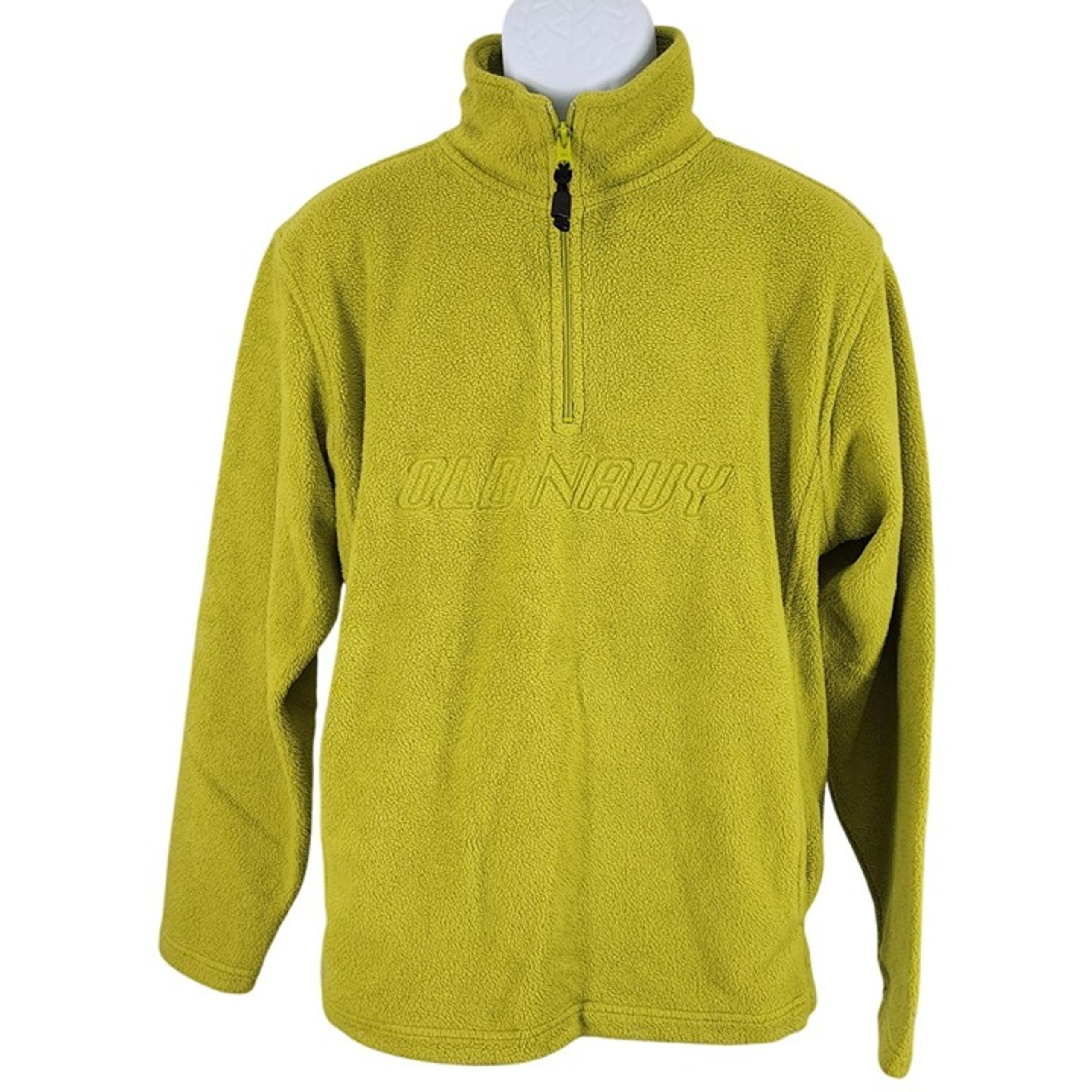 Men's Vintage Old Navy Lime Green Fleece Logo Pullover 3/4 Zip Medium Y2K 90's