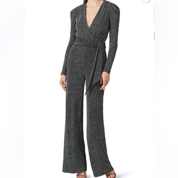 Jonathan Simkhai Black Glitter Wide Leg Formal Jumpsuit | Size 14