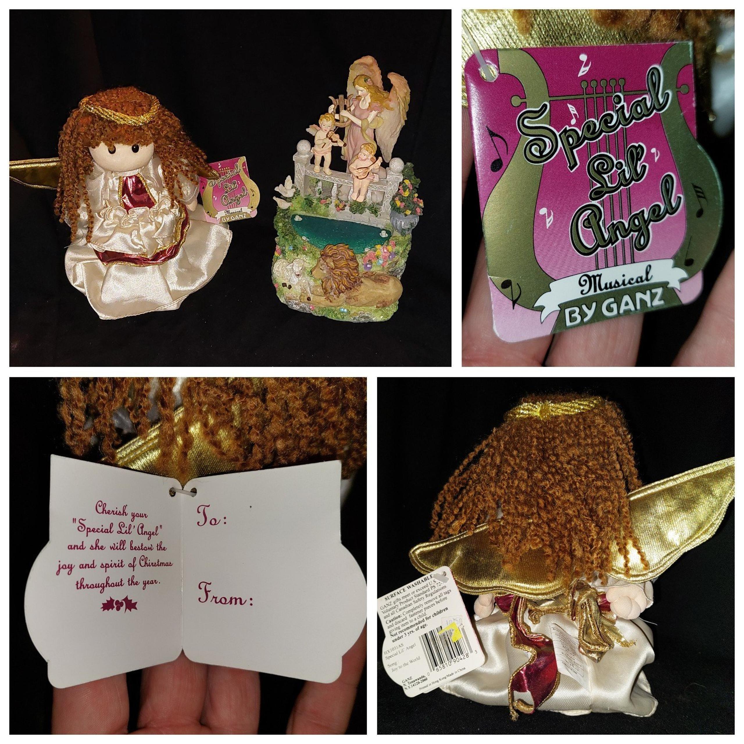 Vintage 1993 NWT Special Lil' Angel Musical Rotating 9" Doll by Ganz & 8" Statue