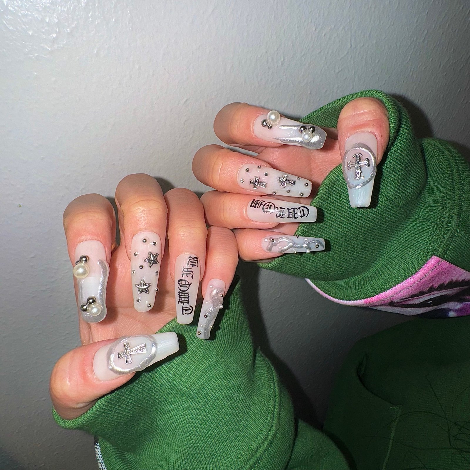 Chrome hearts inspired nails