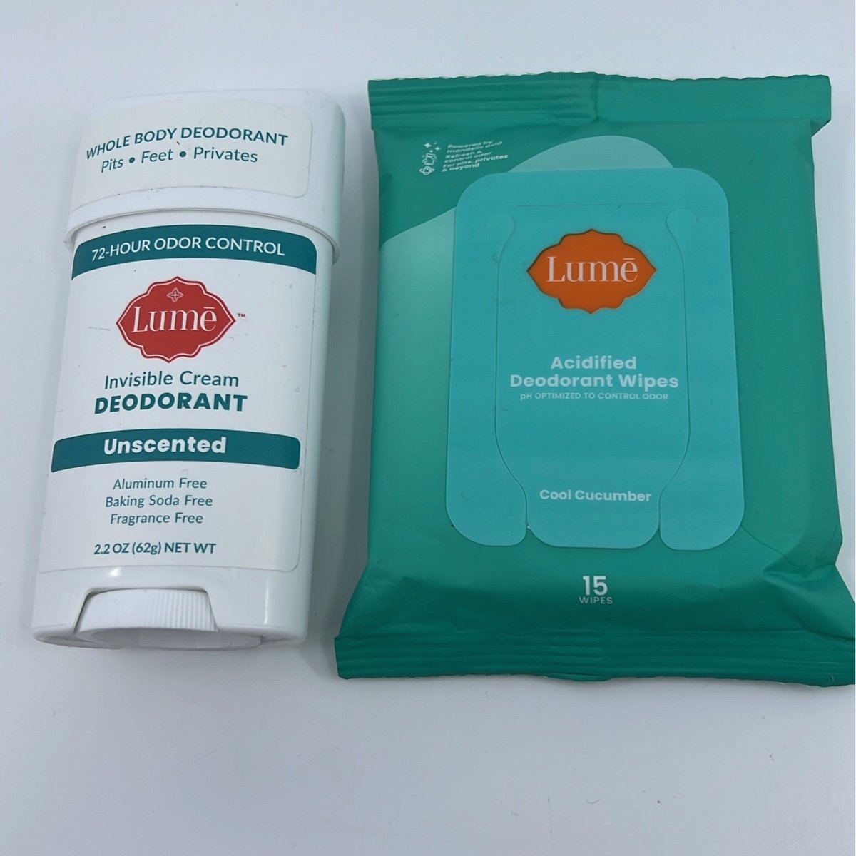 Lume deodorant cream stick & 15ct wipes