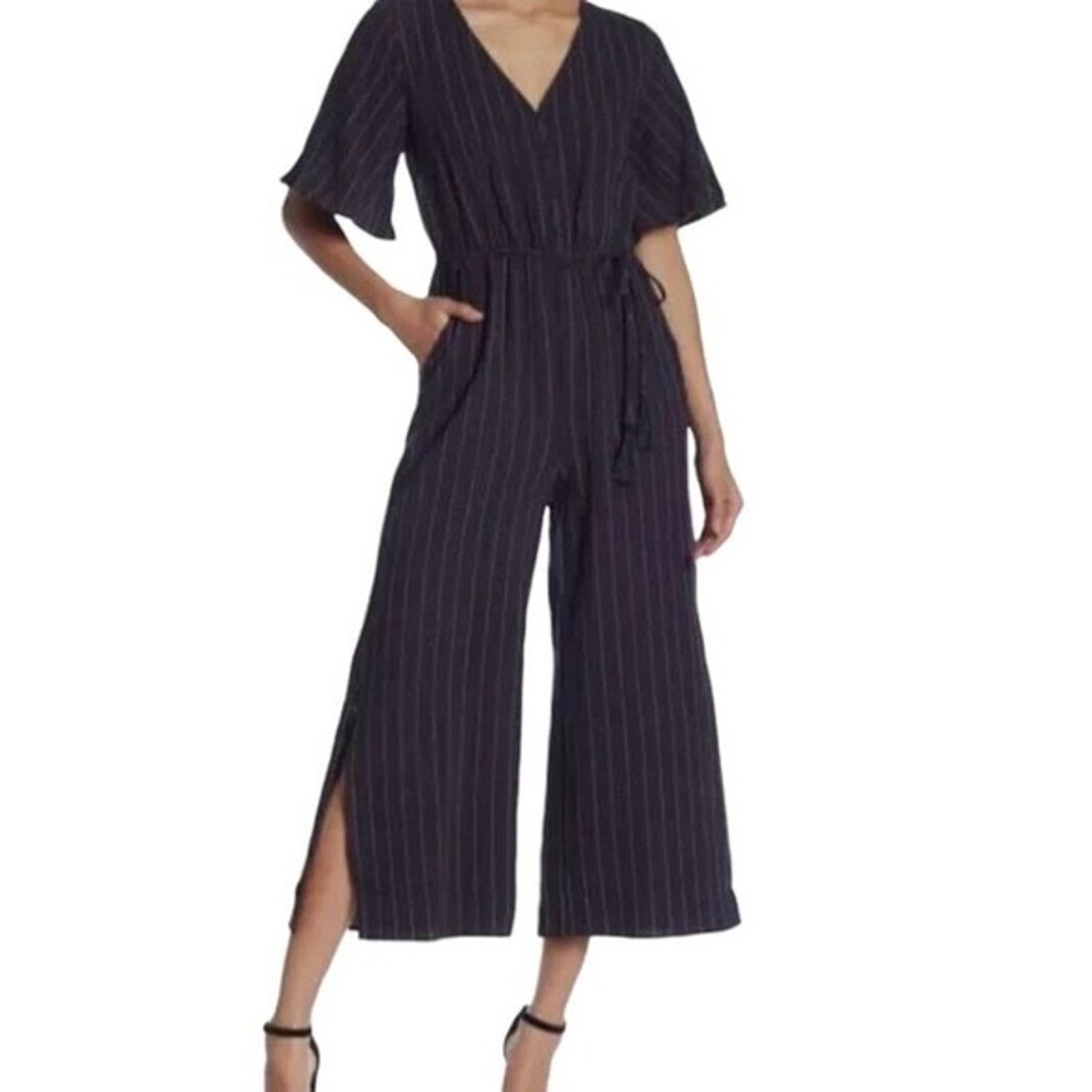 Moon River Striped Jumpsuit Women's Navy Size Small