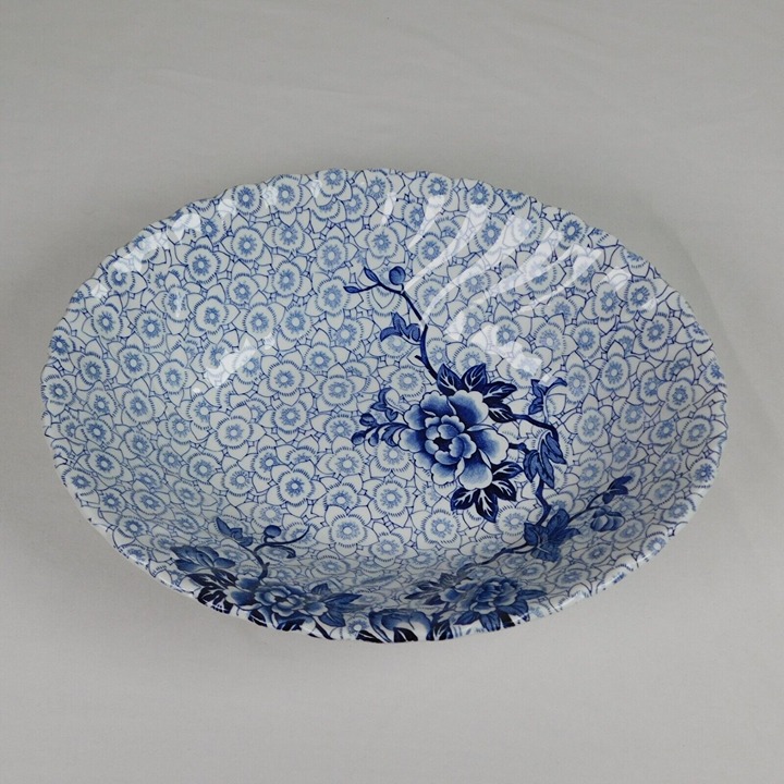 Johnson Brothers Lotus Blue Fine China 9 Oval Serving Bowl Ironstone Vintage