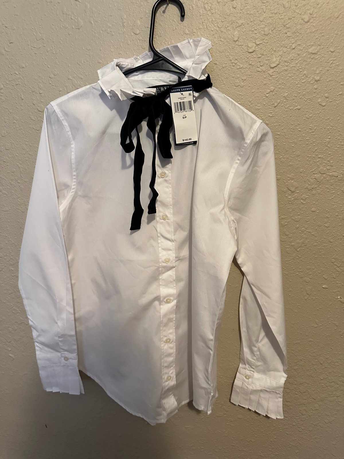 Women’s Ralph Lauren Polo Holiday D1 White Button Up with the black tie