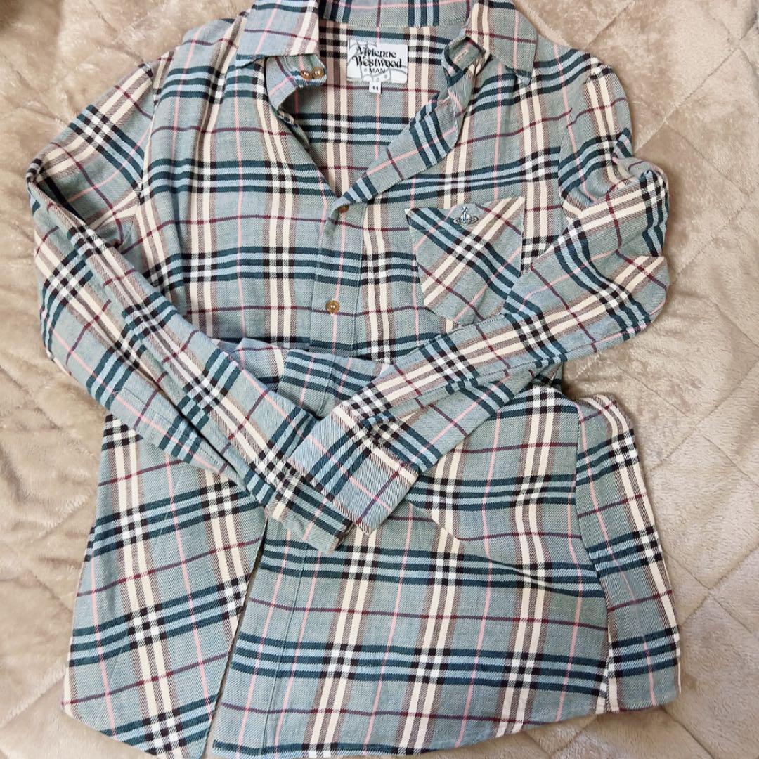 Vivienne Westwood MAN Distorted Long Shirt Check Shirt Size 44