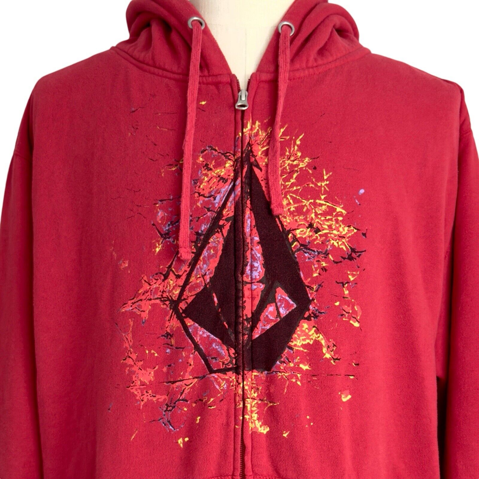 Vintage Volcom Hoodie Men’s XXL 2X Red Full Zip Y2K Skate Grunge Streetwear