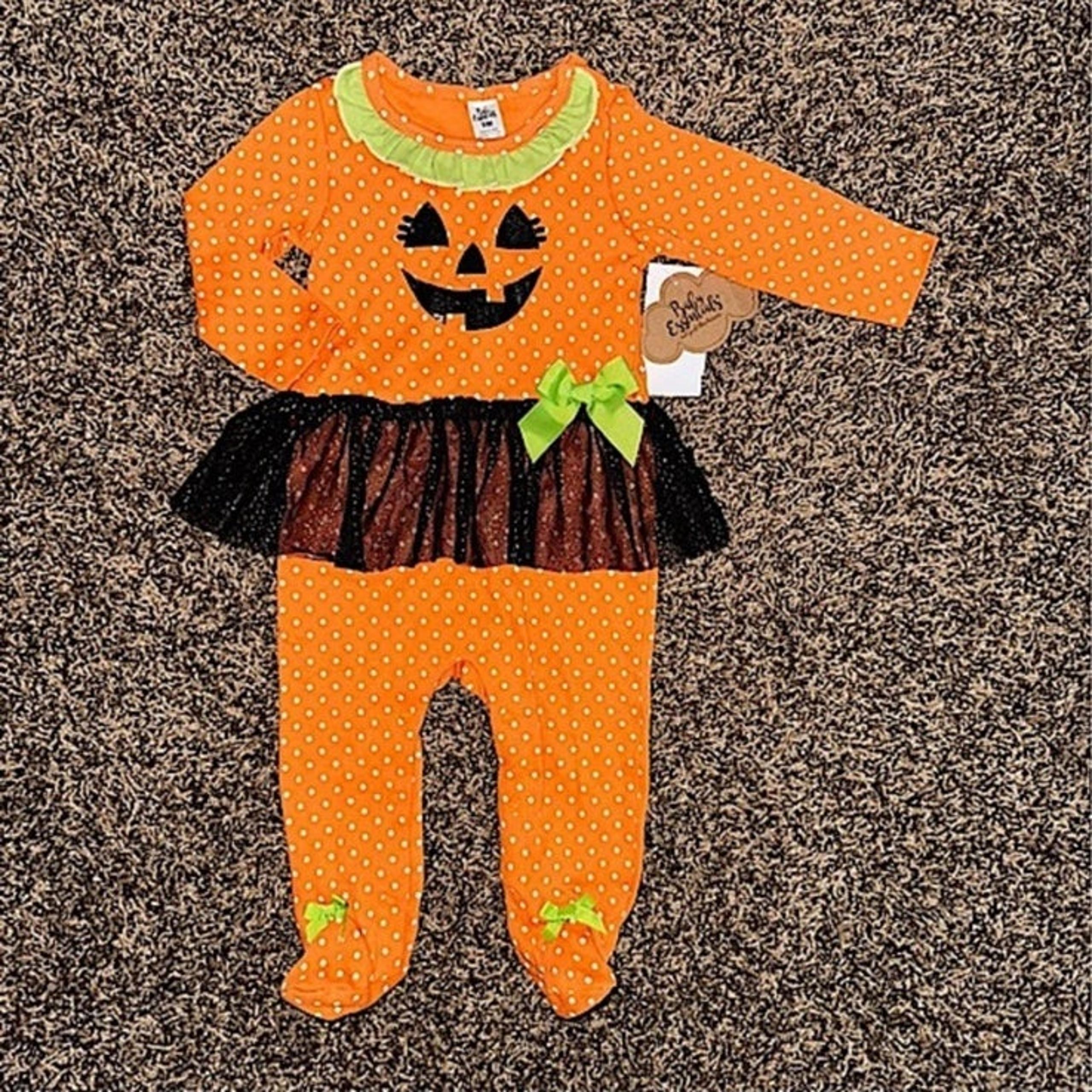 Baby Essentials Girls One Piece Halloween Pumpkin Orange Green Outfit Black Tutu
